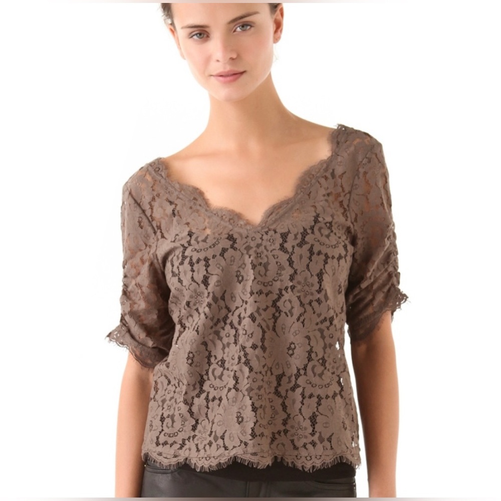 Joie Nevina Lace Blouse - Size Small - Smokey Topaz